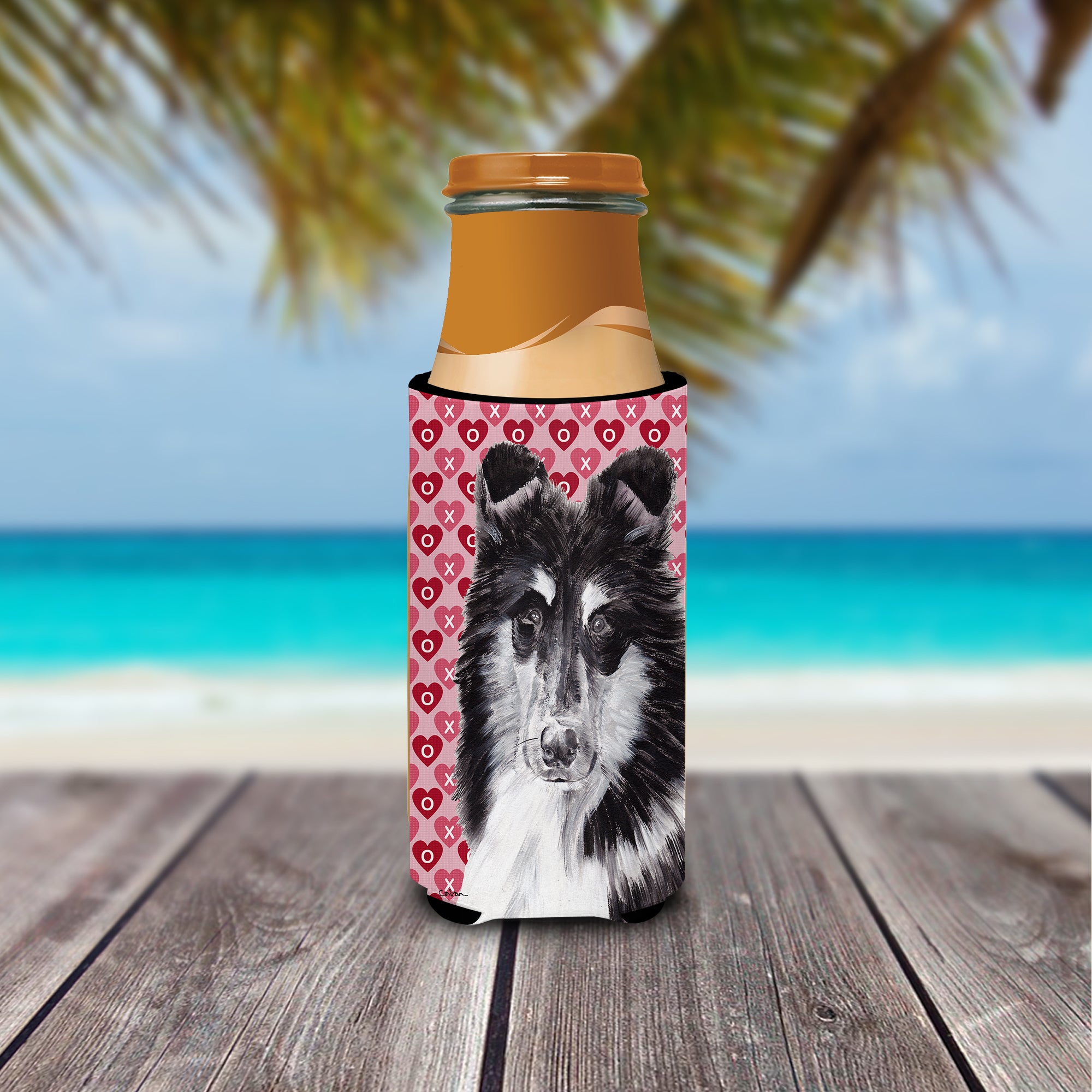 Black and White Collie Hearts and Love Ultra Beverage Insulators for slim cans SC9702MUK.