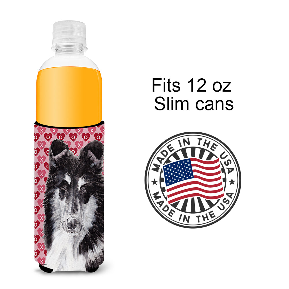 Black and White Collie Hearts and Love Ultra Beverage Insulators for slim cans SC9702MUK