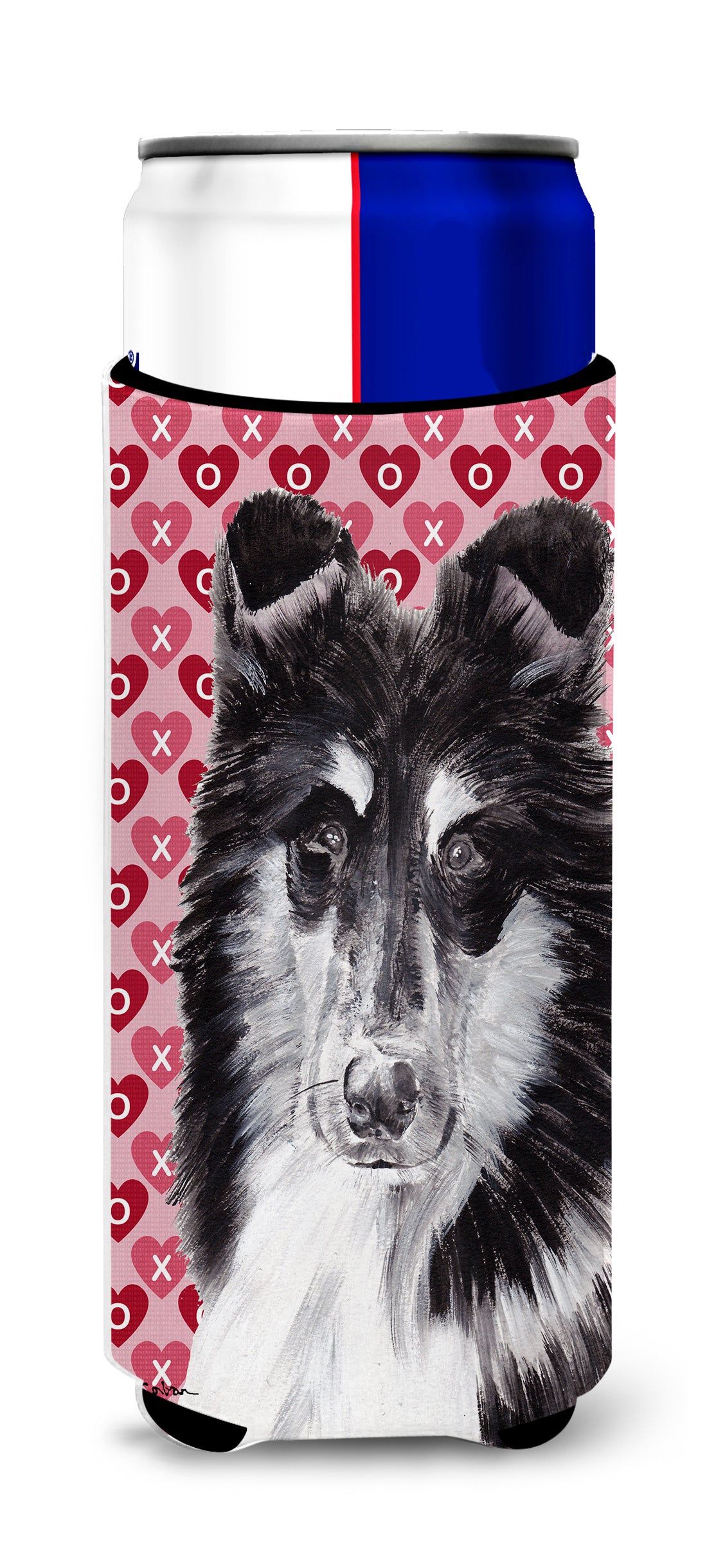 Black and White Collie Hearts and Love Ultra Beverage Insulators for slim cans SC9702MUK