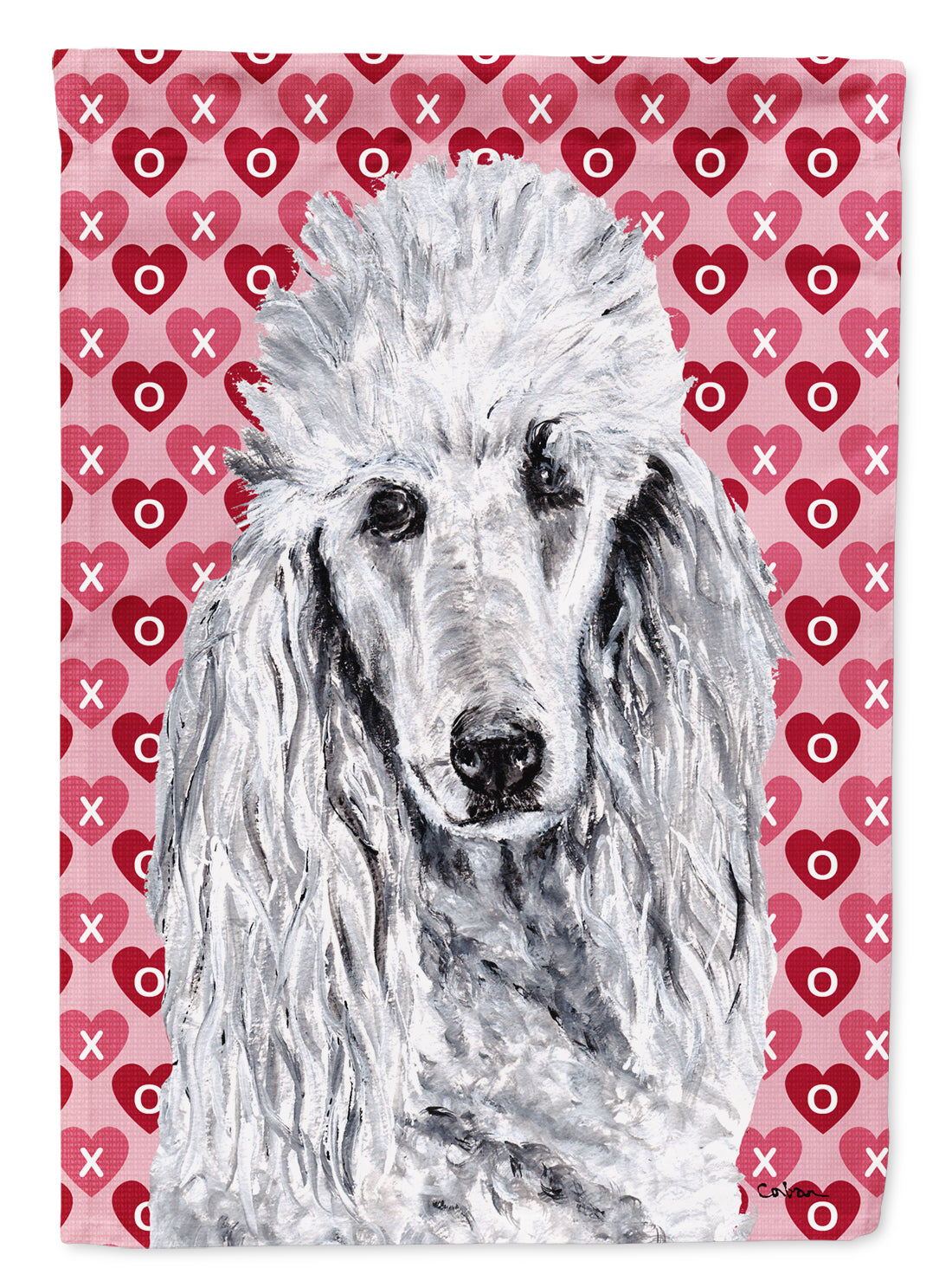 White Standard Poodle Hearts and Love Flag Canvas House Size SC9703CHF  the-store.com.