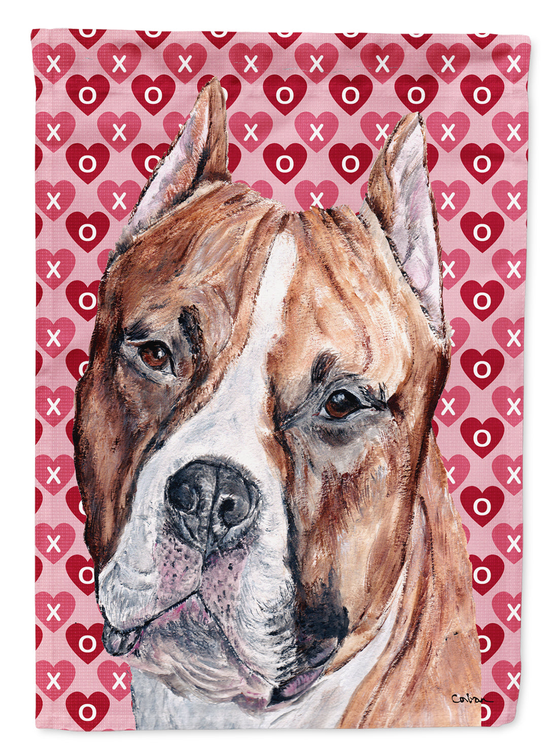 Staffordshire Bull Terrier Staffie Hearts and Love Flag Canvas House Size SC9704CHF