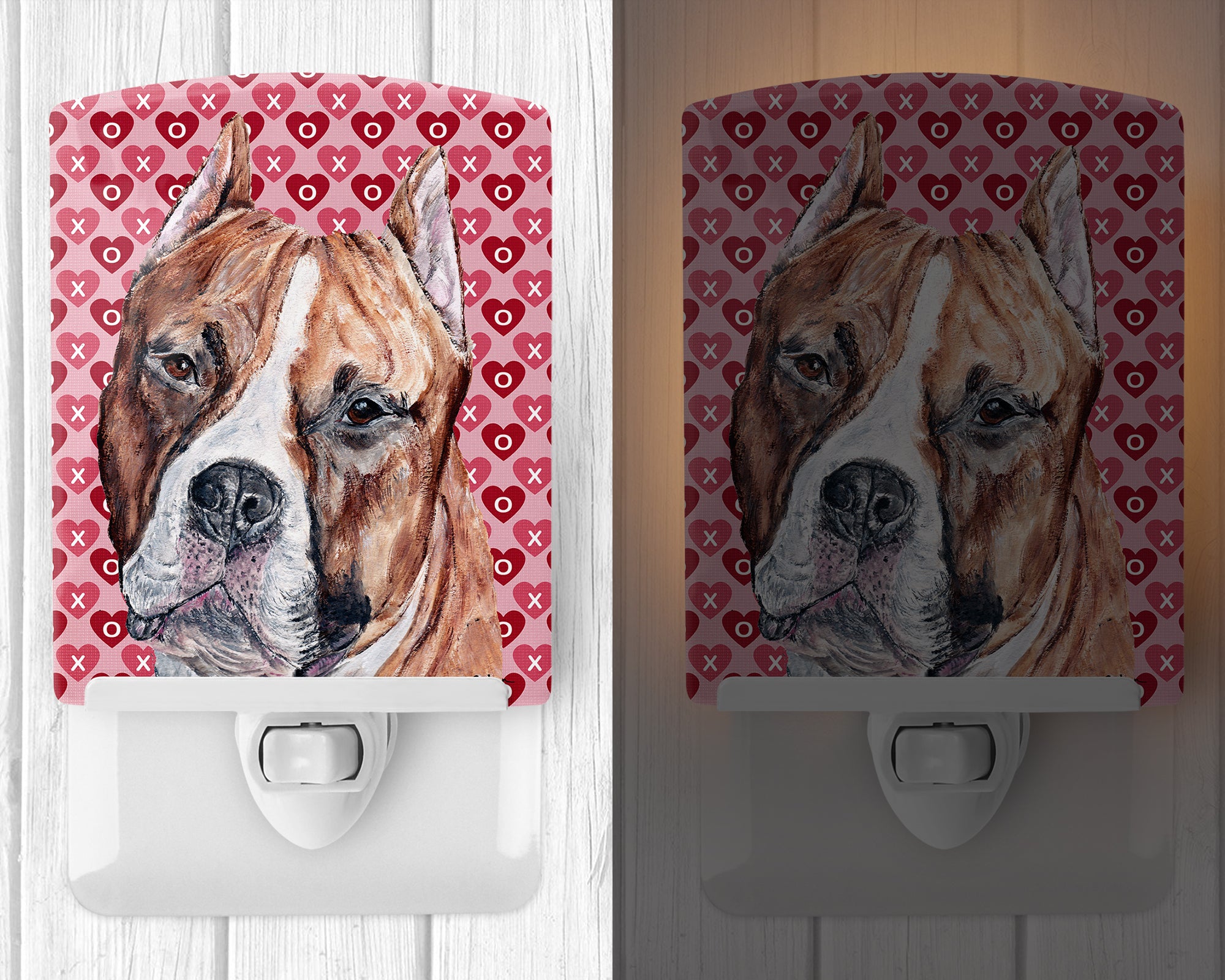 Staffordshire Bull Terrier Staffie Hearts and Love Ceramic Night Light SC9704CNL - the-store.com