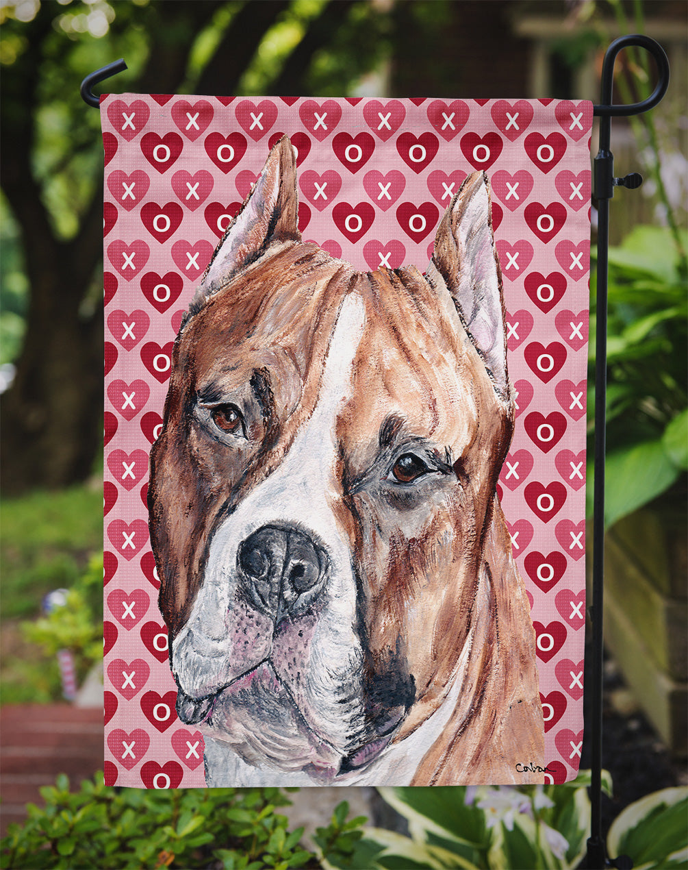Staffordshire Bull Terrier Staffie Hearts and Love Flag Garden Size SC9704GF  the-store.com.