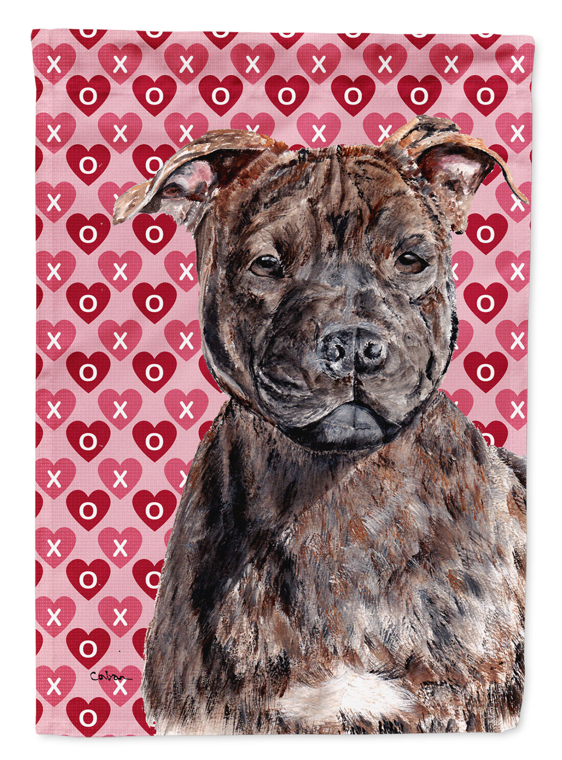 Staffordshire Bull Terrier Staffie Hearts and Love Flag Canvas House Size SC9705CHF  the-store.com.