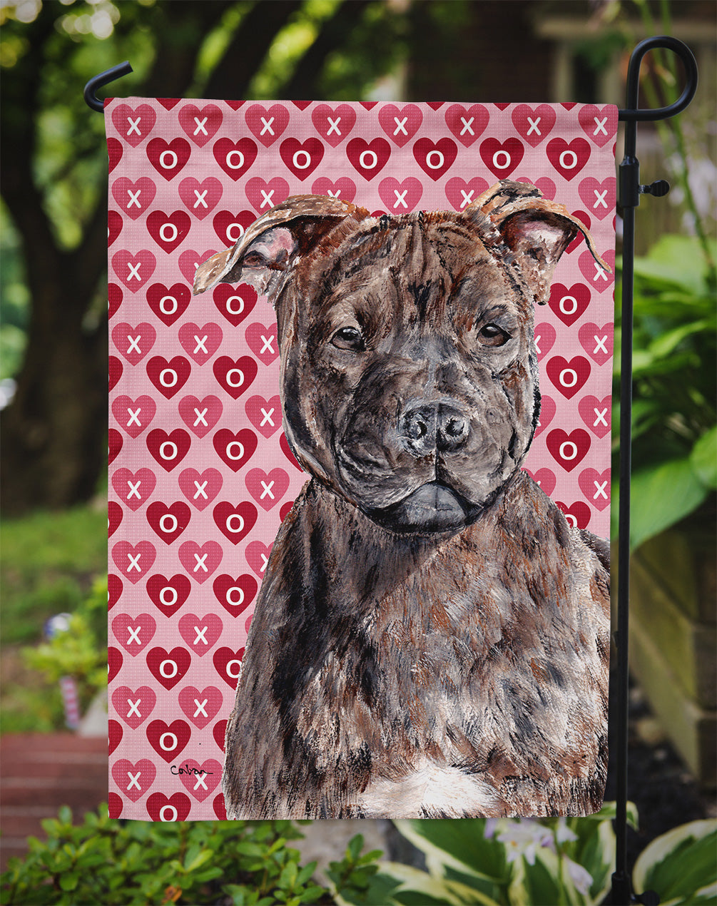 Staffordshire Bull Terrier Staffie Hearts and Love Drapeau Jardin Taille SC9705GF