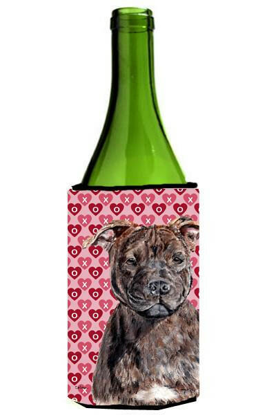 Staffordshire Bull Terrier Staffie Hearts and Love Wine Bottle Beverage Insulator Hugger SC9705LITERK by Caroline&#39;s Treasures