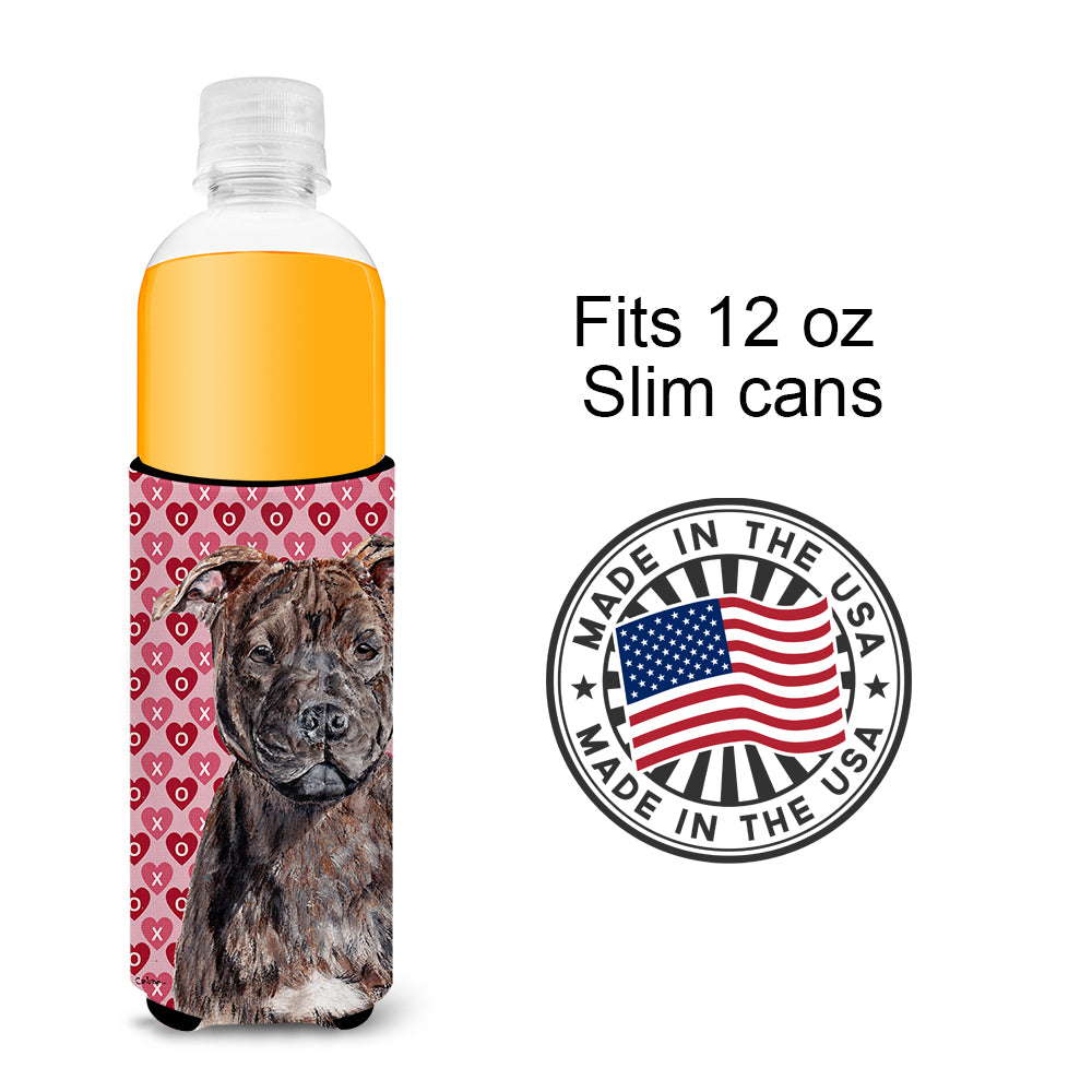 Staffordshire Bull Terrier Staffie Hearts and Love Ultra Beverage Insulators for slim cans SC9705MUK.