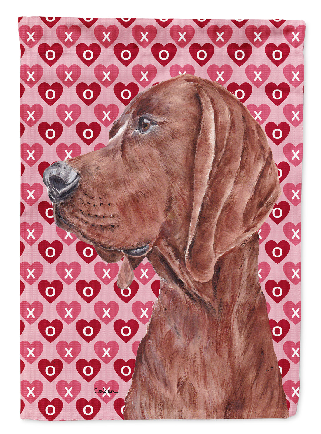 Redbone Coonhound Hearts and Love Flag Canvas House Size SC9707CHF
