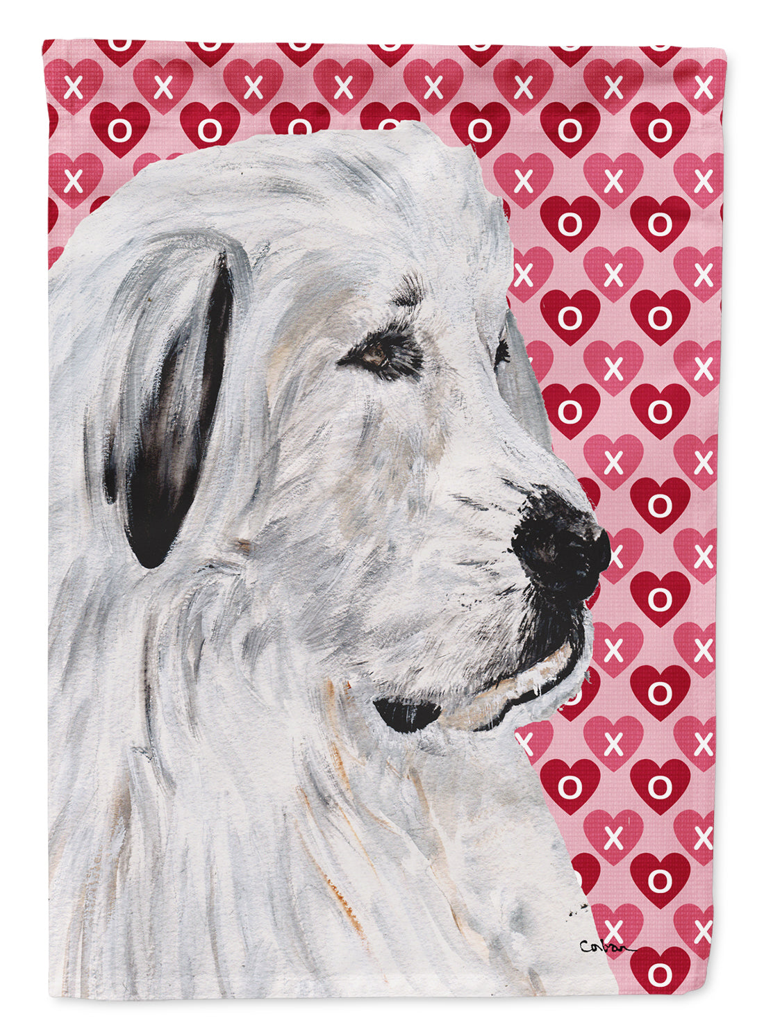 Great Pyrenees Hearts and Love Flag Canvas House Size SC9714CHF  the-store.com.
