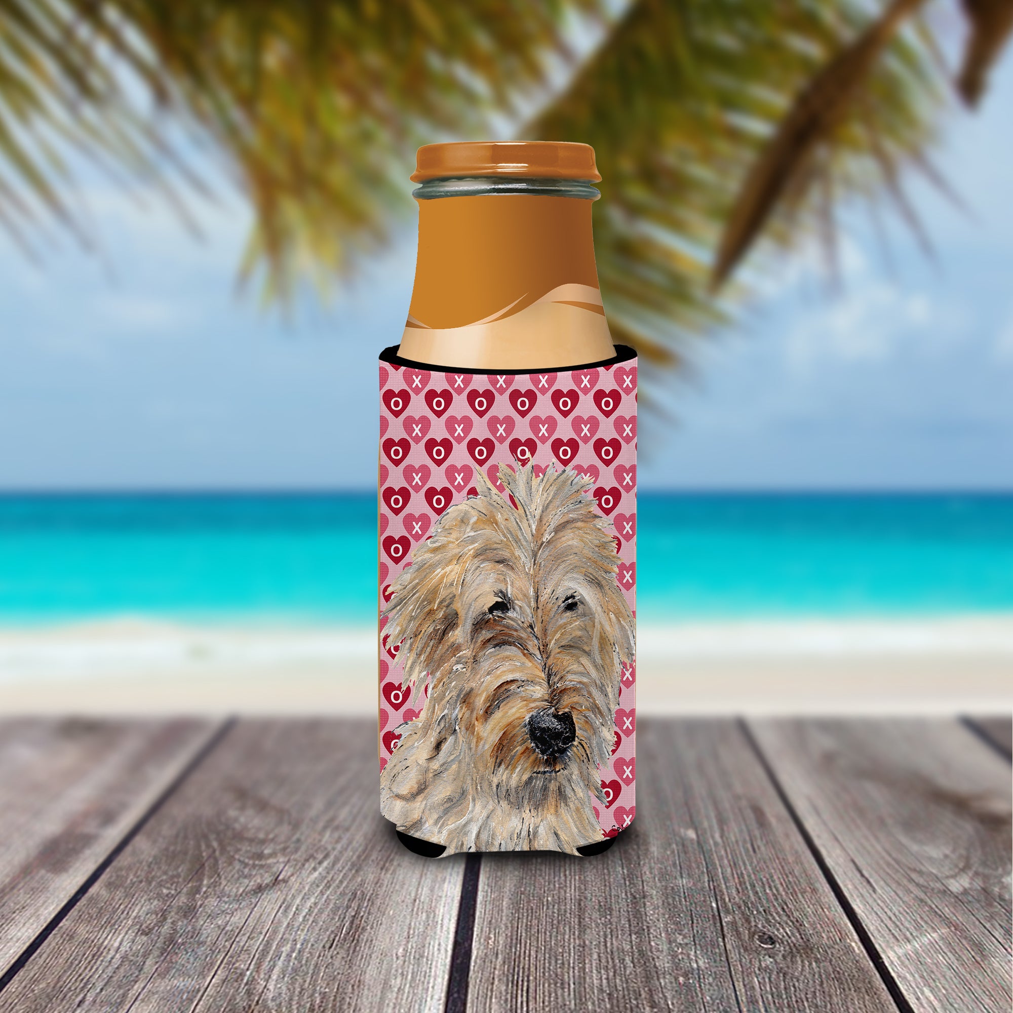 Golden Doodle 2 Hearts and Love Ultra Beverage Insulators for slim cans SC9715MUK.