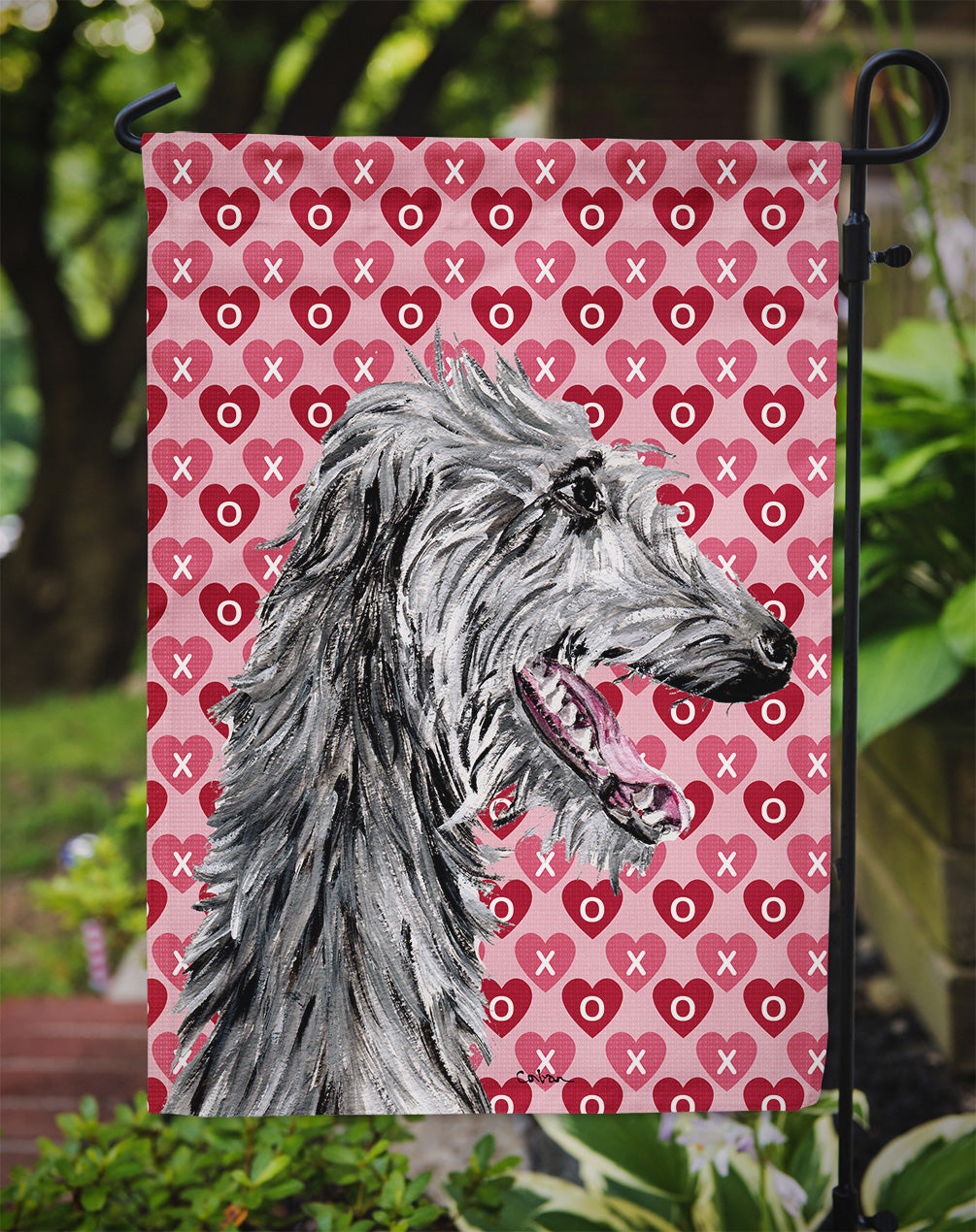 Scottish Deerhound Hearts and Love Flag Garden Size