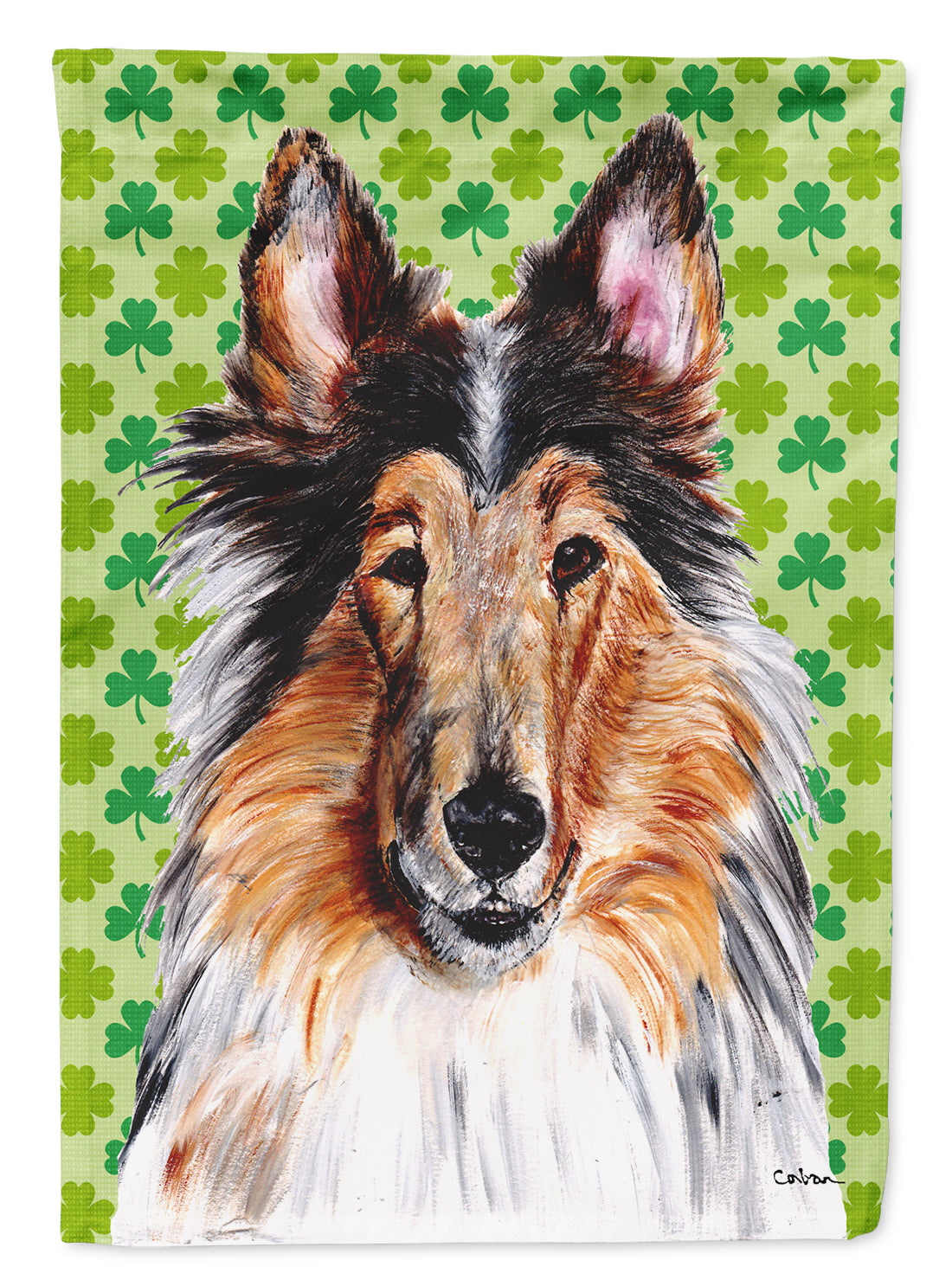 Collie Lucky Shamrock St. Patrick&#39;s Day Flag Canvas House Size SC9718CHF  the-store.com.