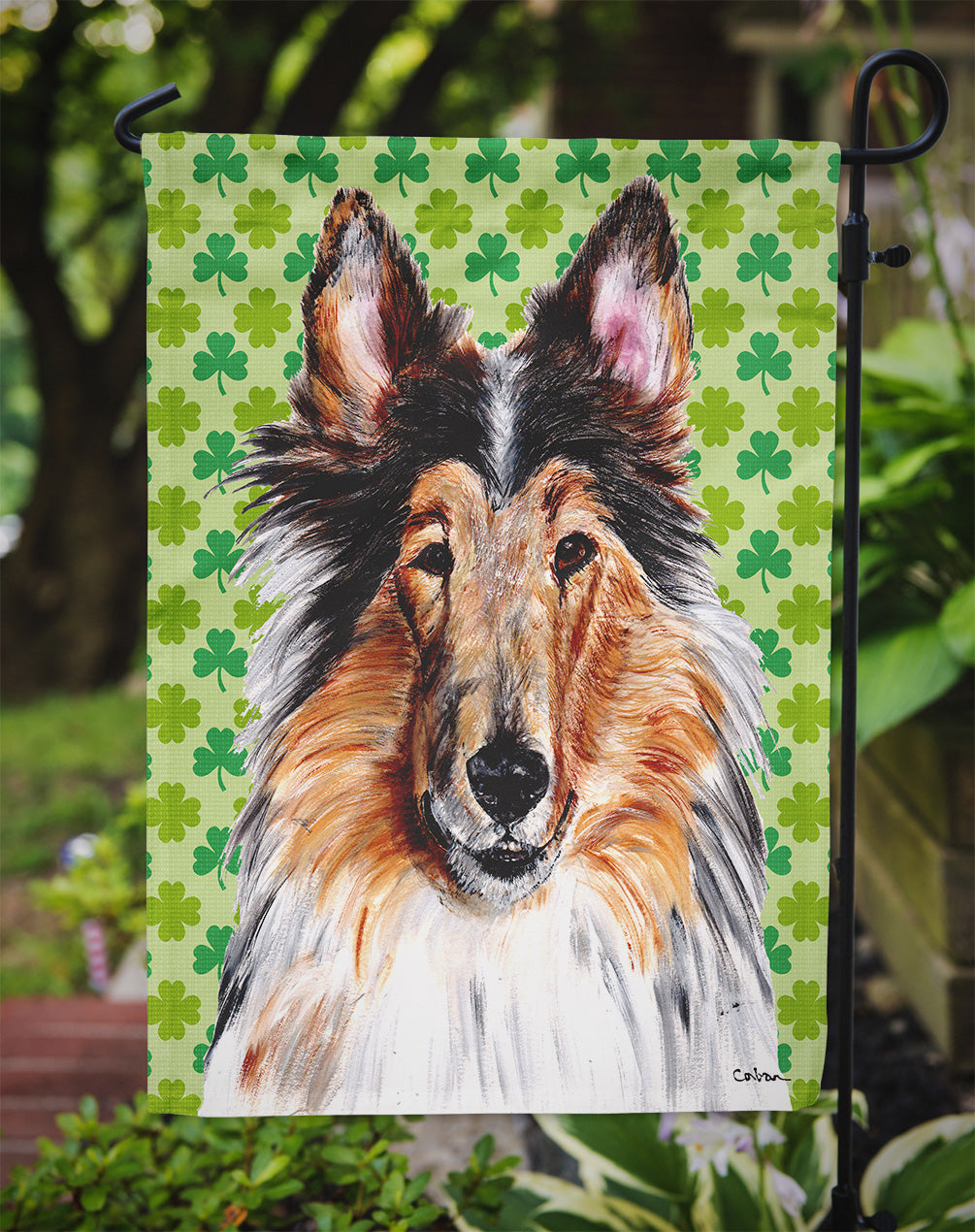 Collie Lucky Shamrock St. Patrick's Day Flag Garden Size SC9718GF  the-store.com.