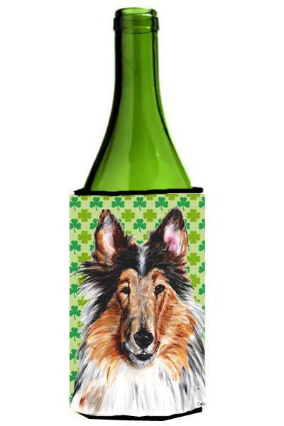 Collie Lucky Shamrock St. Patrick&#39;s Day Wine Bottle Beverage Insulator Hugger SC9718LITERK by Caroline&#39;s Treasures