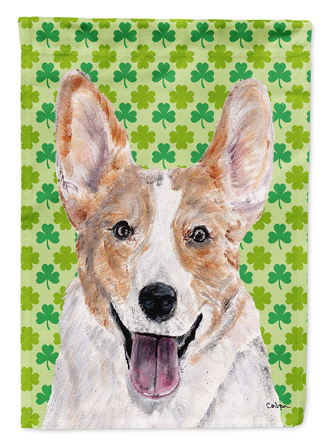 Caroline's Treasures Cardigan Corgi Lucky Shamrock St. Patrick's Day Garden Flag - Outdoor Decorative Yard Flag