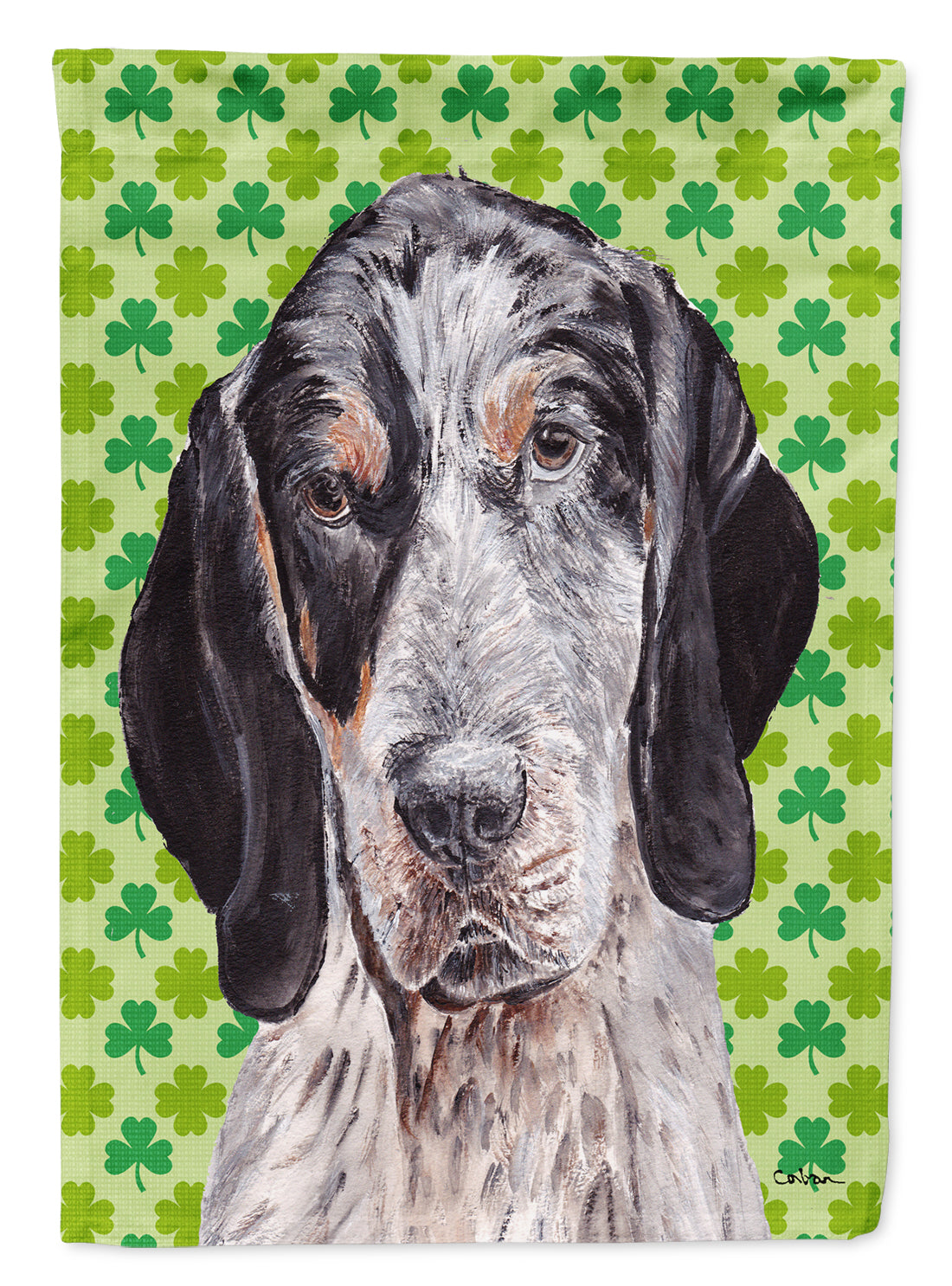 Blue Tick Coonhound Lucky Shamrock St. Patrick&#39;s Day Flag Canvas House Size SC9721CHF