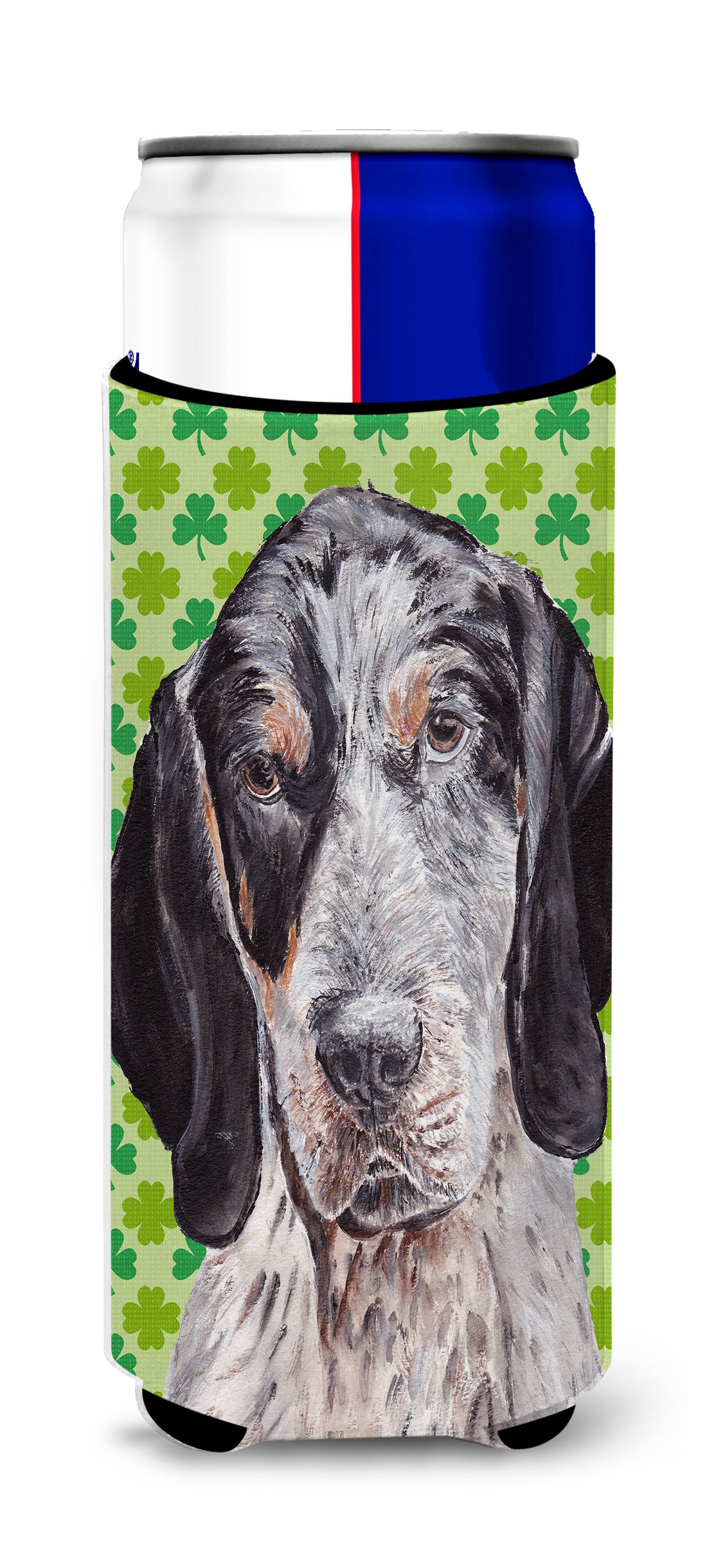 Blue Tick Coonhound Lucky Shamrock St. Patrick&#39;s Day Ultra Beverage Insulators for slim cans SC9721MUK.