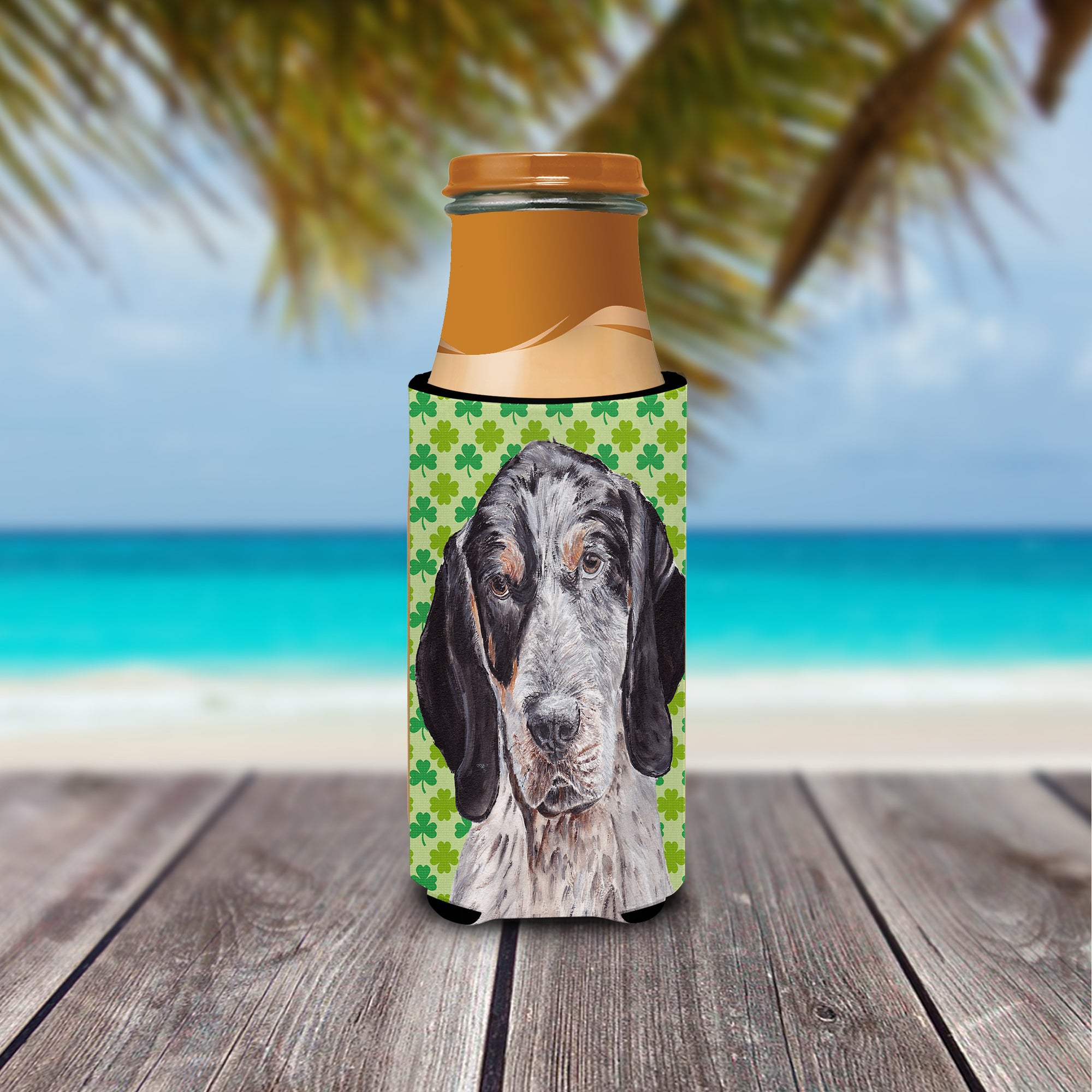 Blue Tick Coonhound Lucky Shamrock St. Patrick's Day Ultra Beverage Insulators for slim cans SC9721MUK.
