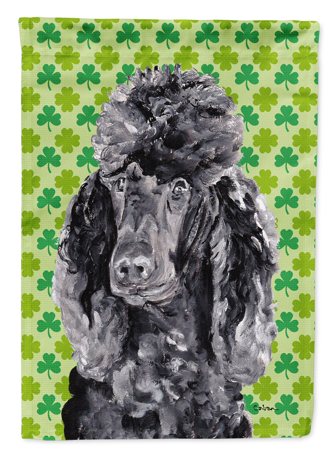 Black Standard Poodle Lucky Shamrock St. Patrick&#39;s Day Flag Canvas House Size SC9722CHF  the-store.com.