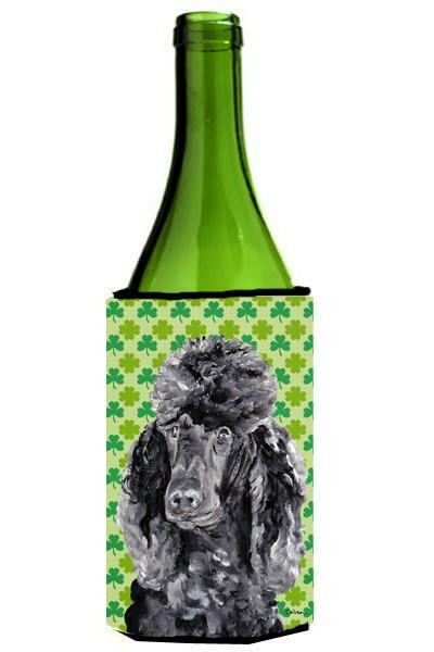 Black Standard Poodle Lucky Shamrock St. Patrick&#39;s Day Wine Bottle Beverage Insulator Hugger SC9722LITERK by Caroline&#39;s Treasures
