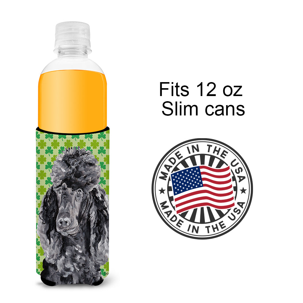Black Standard Poodle Lucky Shamrock St. Patrick's Day Ultra Beverage Insulators for slim cans SC9722MUK.