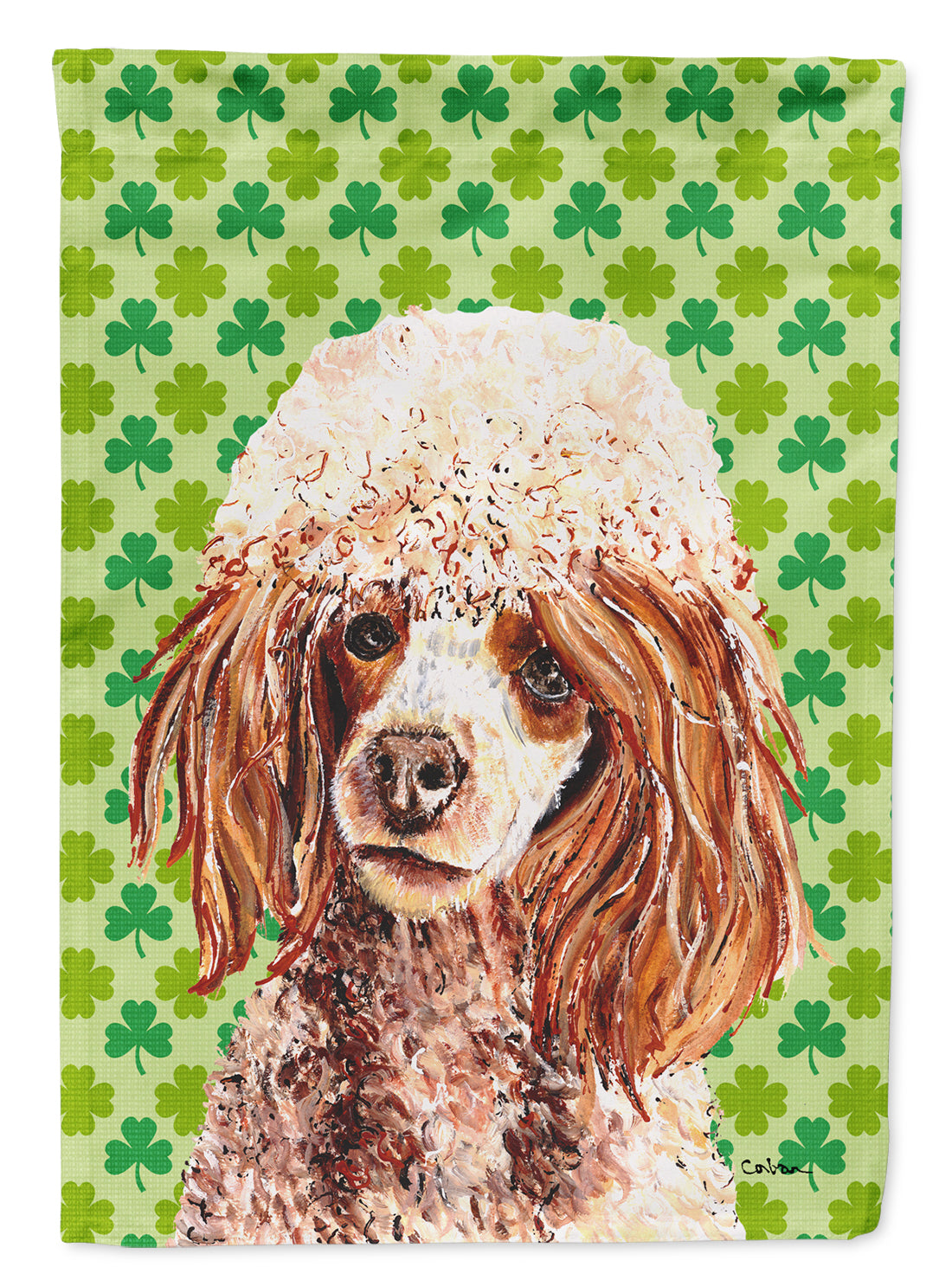 Red Miniature Poodle Lucky Shamrock St. Patrick&#39;s Day Flag Canvas House Size SC9723CHF  the-store.com.
