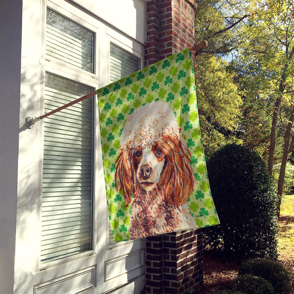 Red Miniature Poodle Lucky Shamrock St. Patrick's Day Flag Canvas House Size SC9723CHF  the-store.com.