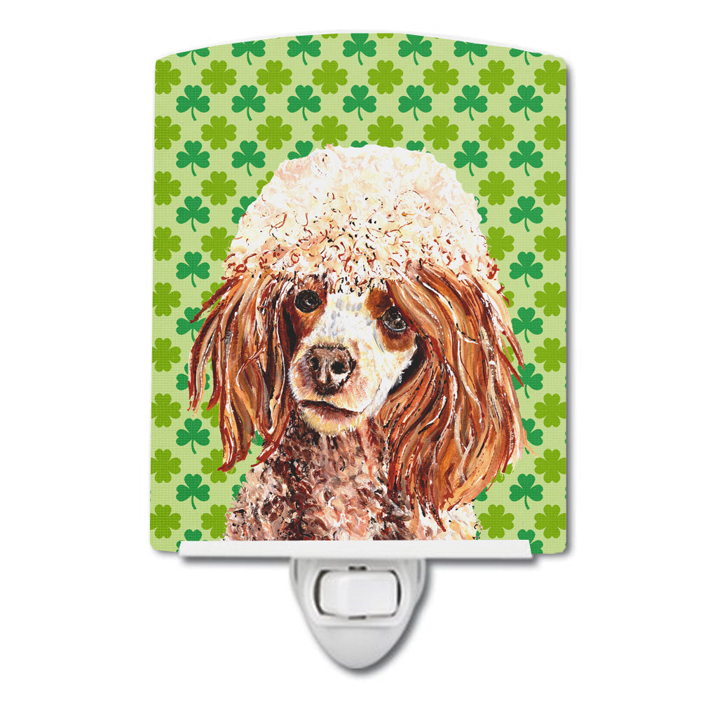 Red Miniature Poodle Lucky Shamrock St. Patrick&#39;s Day Ceramic Night Light SC9723CNL - the-store.com