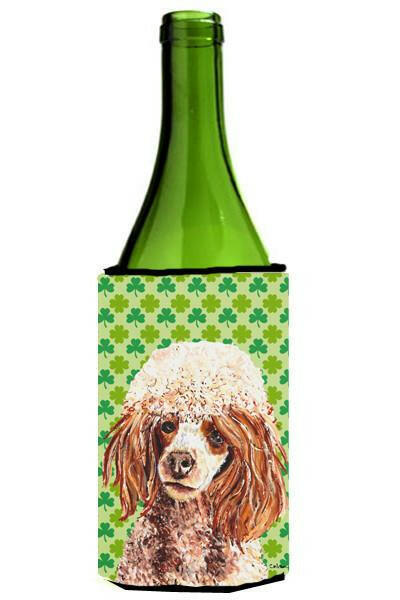 Red Miniature Poodle Lucky Shamrock St. Patrick&#39;s Day Wine Bottle Beverage Insulator Hugger SC9723LITERK by Caroline&#39;s Treasures