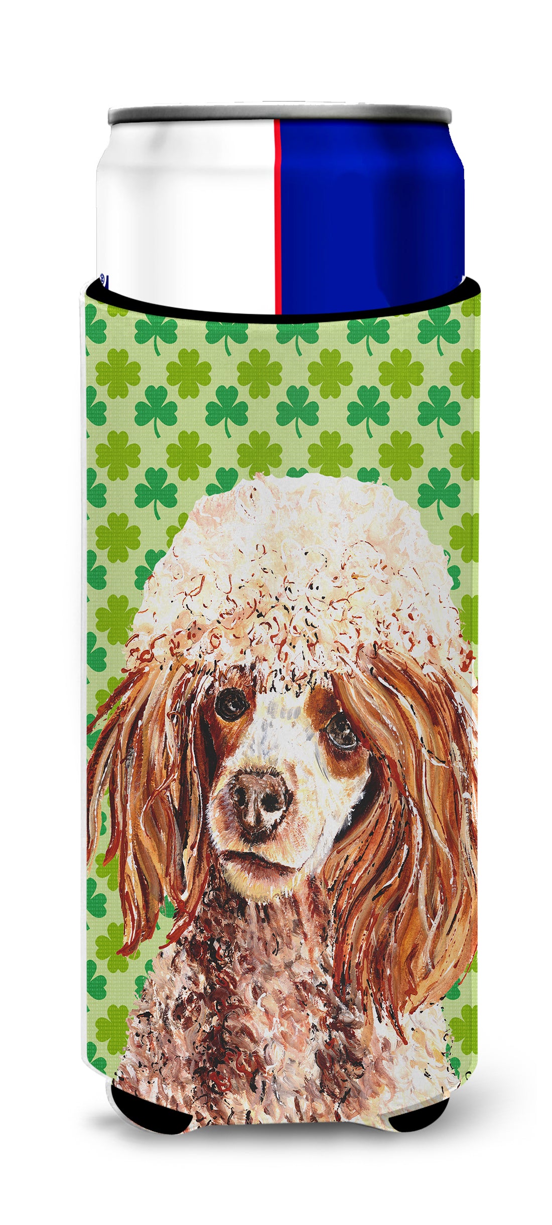 Red Miniature Poodle Lucky Shamrock St. Patrick&#39;s Day Ultra Beverage Insulators for slim cans SC9723MUK.