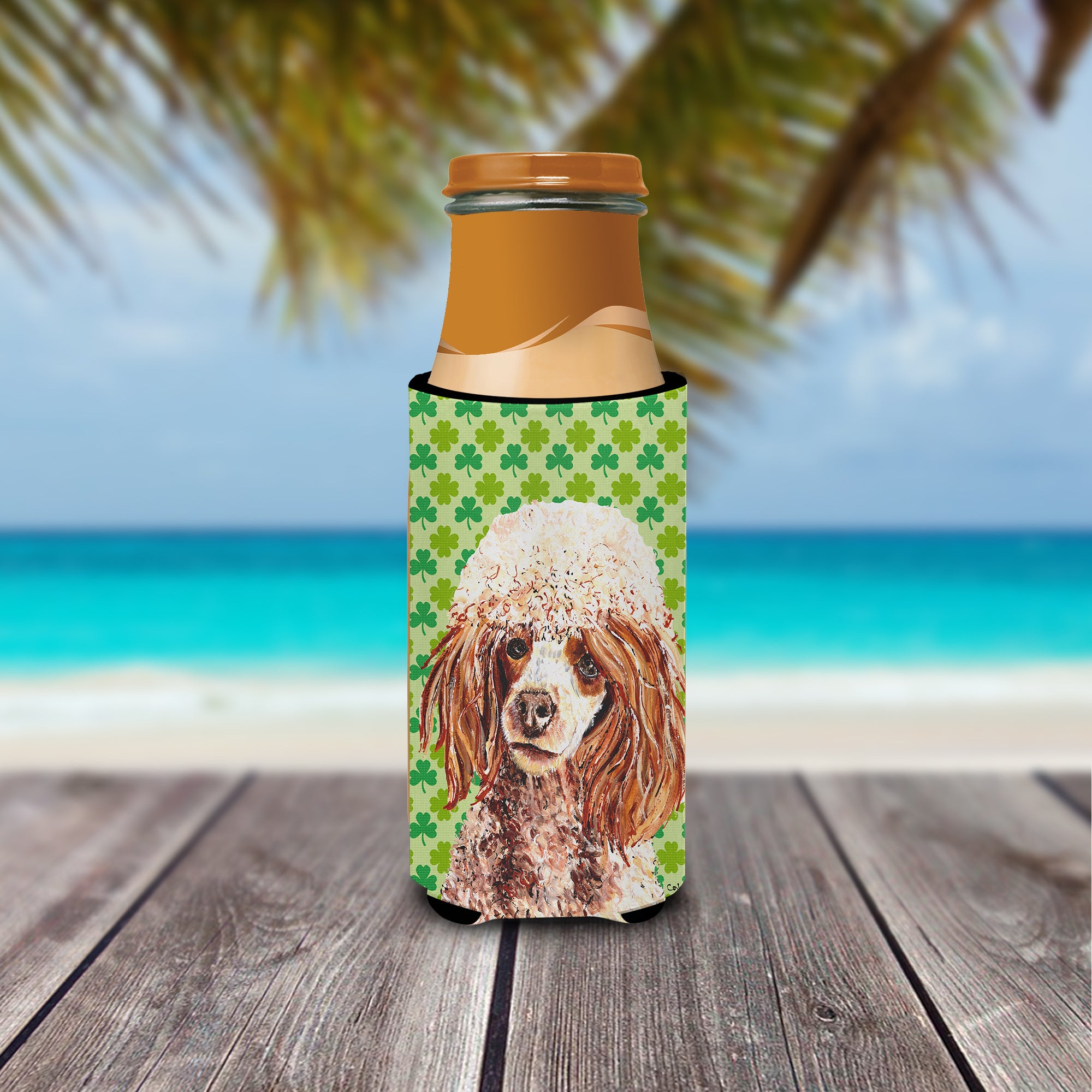 Red Miniature Poodle Lucky Shamrock St. Patrick's Day Ultra Beverage Insulators for slim cans SC9723MUK