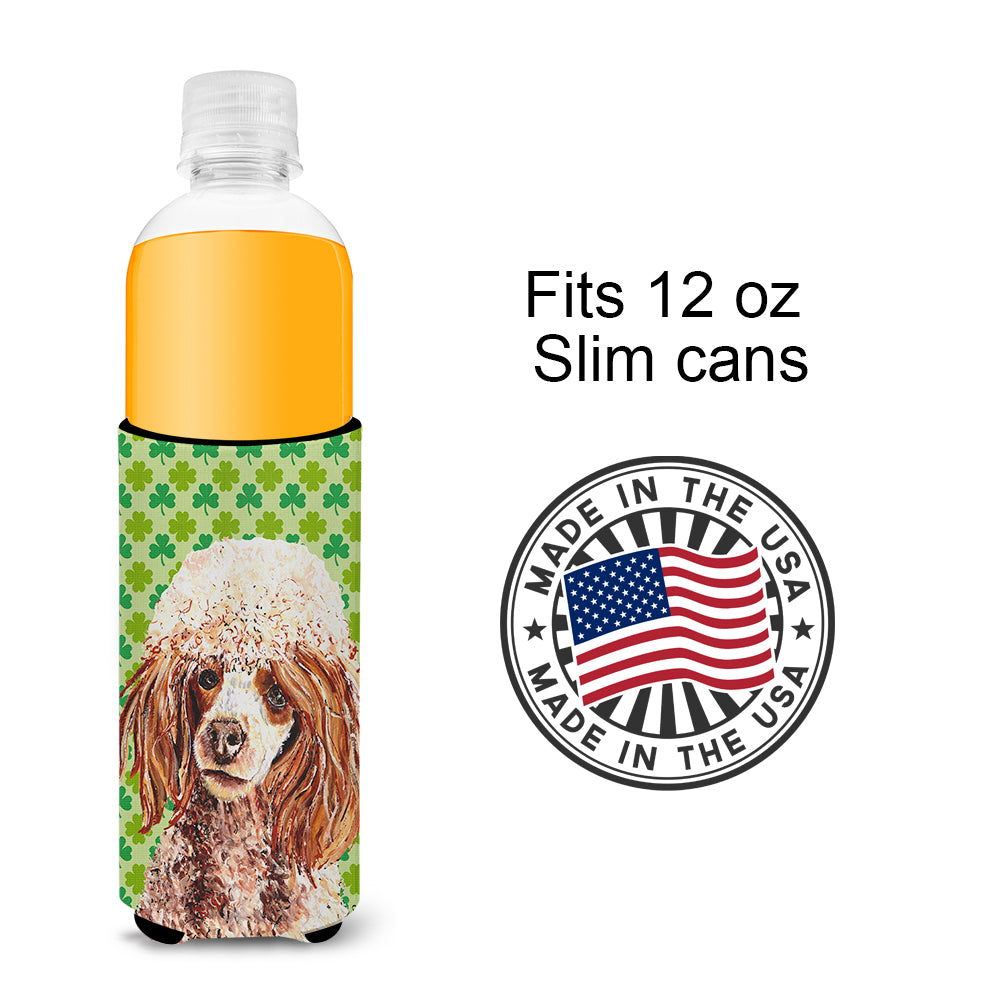 Red Miniature Poodle Lucky Shamrock St. Patrick's Day Ultra Beverage Insulators for slim cans SC9723MUK.