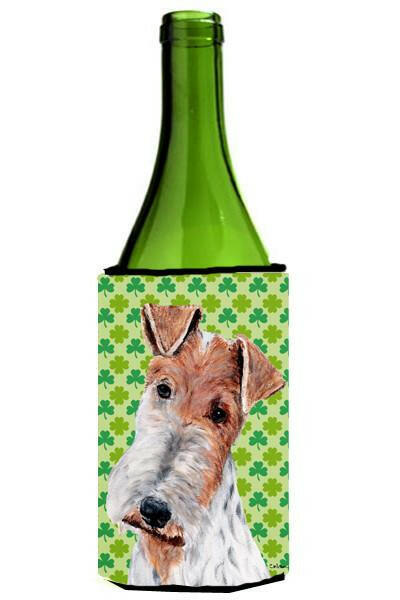 Wire Fox Terrier Lucky Shamrock St. Patrick&#39;s Day Wine Bottle Beverage Insulator Hugger SC9724LITERK by Caroline&#39;s Treasures