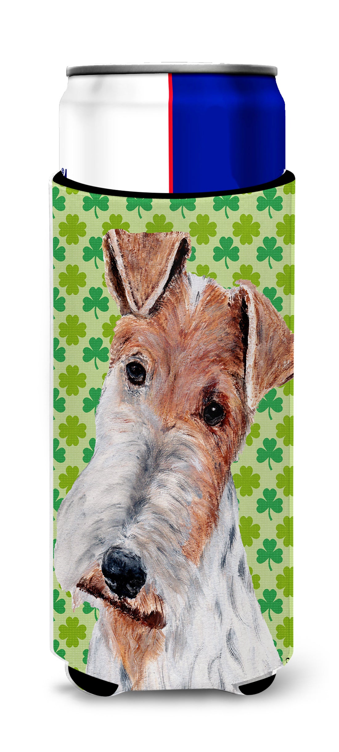 Wire Fox Terrier Lucky Shamrock St. Patrick&#39;s Day Ultra Beverage Insulators for slim cans SC9724MUK.