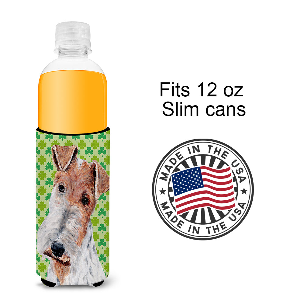 Wire Fox Terrier Lucky Shamrock St. Patrick's Day Ultra Beverage Insulators for slim cans SC9724MUK.