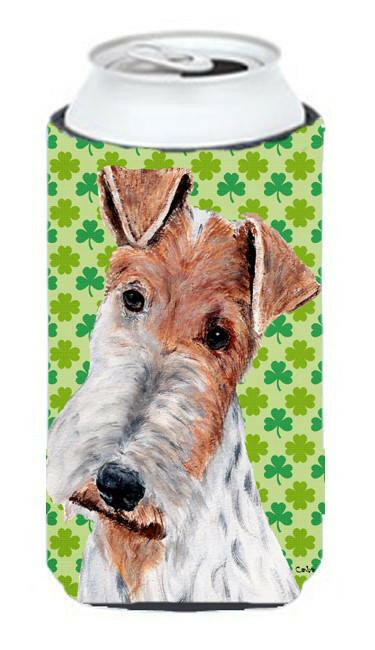Wire Fox Terrier Lucky Shamrock St. Patrick&#39;s Day Tall Boy Beverage Insulator Hugger SC9724TBC by Caroline&#39;s Treasures