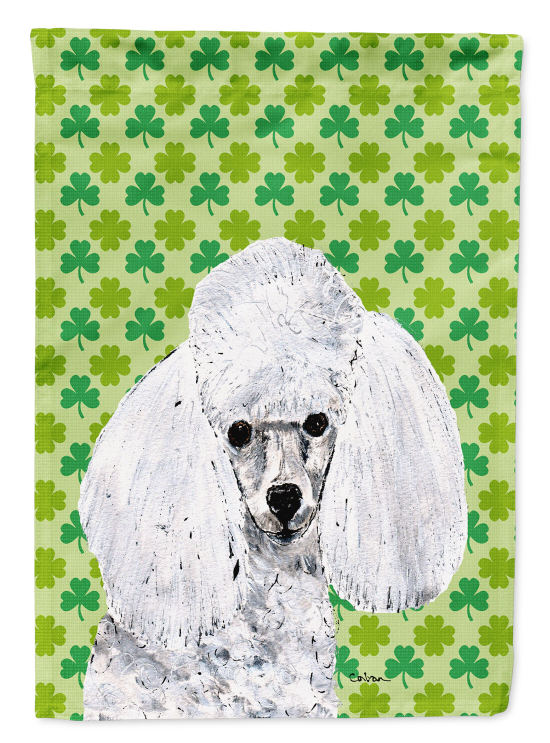 White Toy Poodle Lucky Shamrock St. Patrick&#39;s Day Flag Canvas House Size SC9725CHF