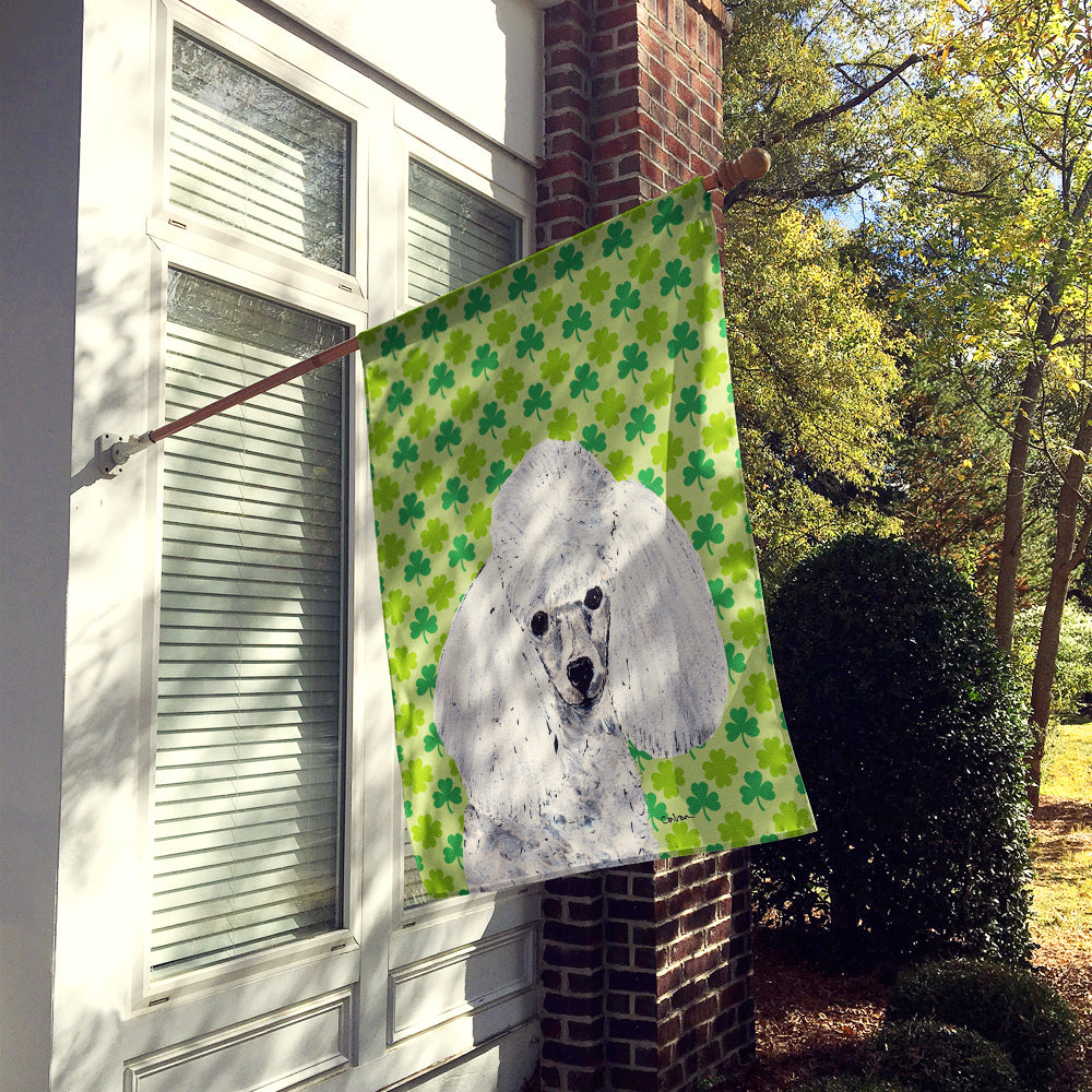 White Toy Poodle Lucky Shamrock St. Patrick's Day Flag Canvas House Size SC9725CHF  the-store.com.