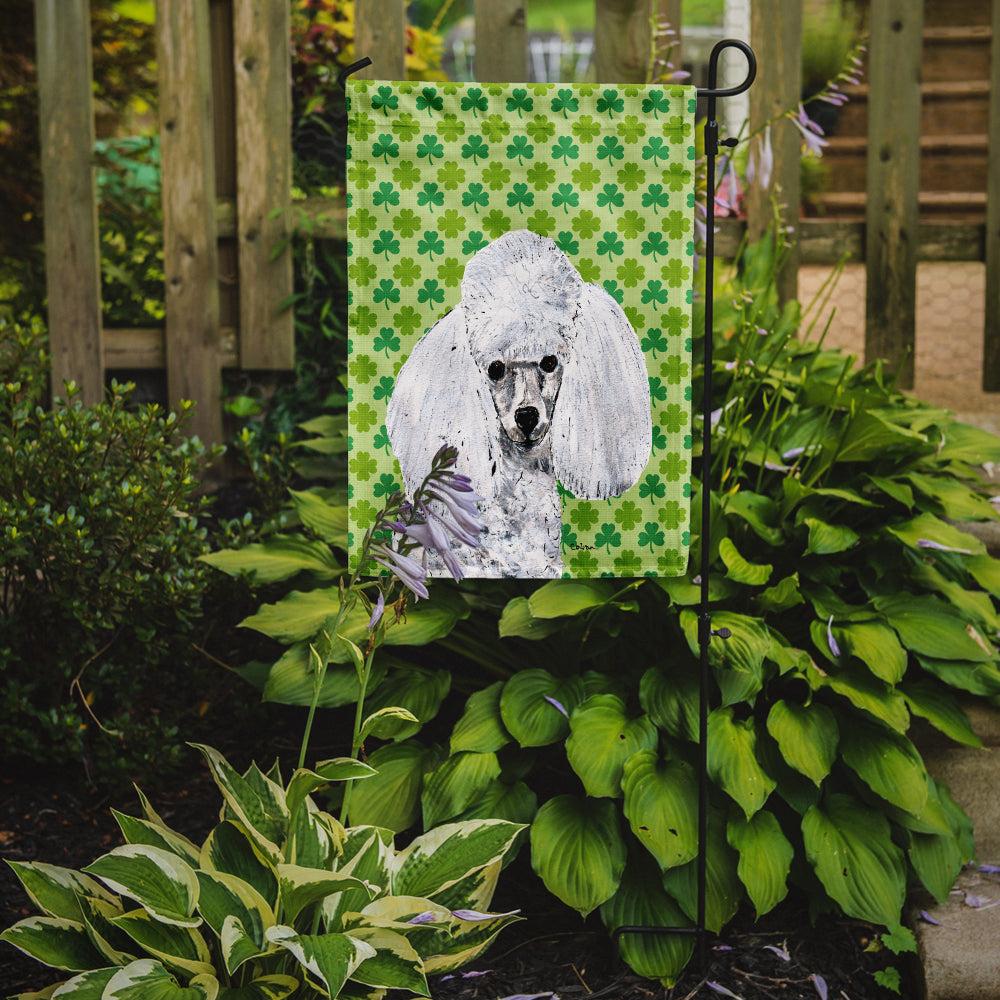 White Toy Poodle Lucky Shamrock St. Patrick's Day Flag Garden Size SC9725GF  the-store.com.