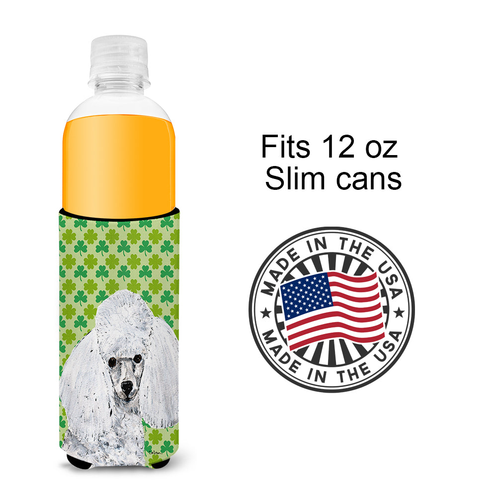 White Toy Poodle Lucky Shamrock St. Patrick's Day Ultra Beverage Insulators for slim cans SC9725MUK