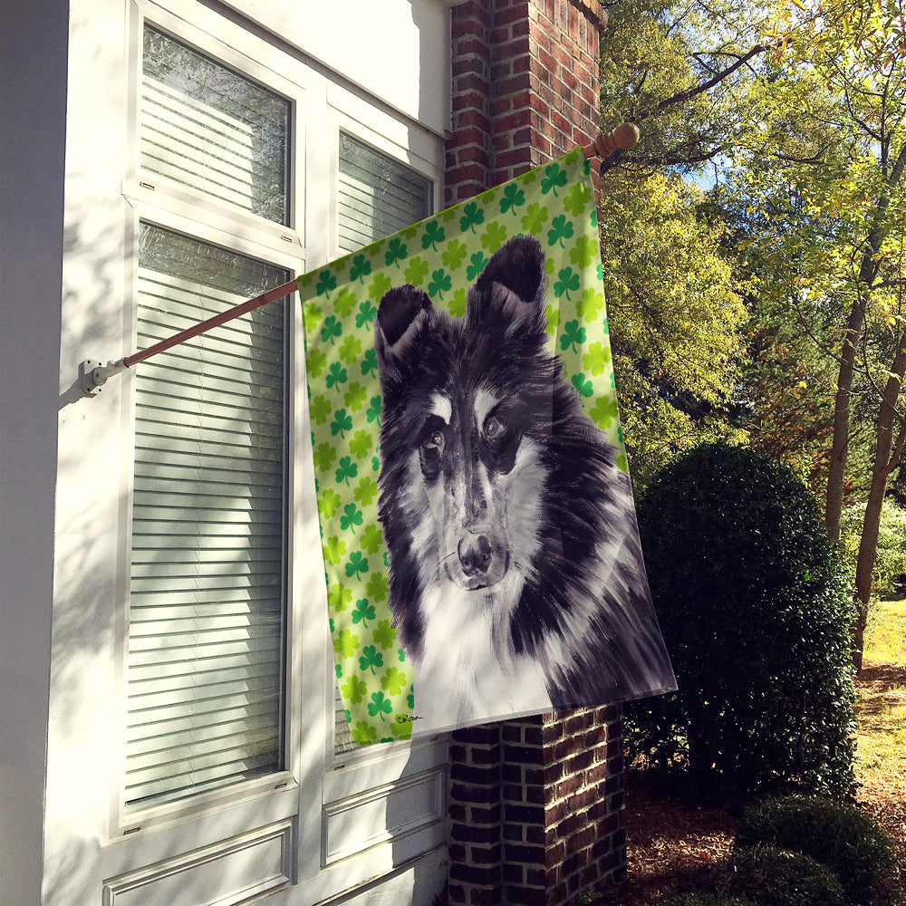 Black and White Collie Lucky Shamrock St. Patrick's Day Flag Canvas House Size SC9726CHF