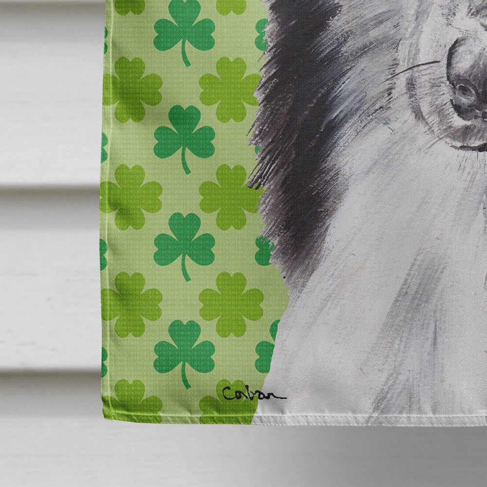 Black and White Collie Lucky Shamrock St. Patrick's Day Flag Canvas House Size SC9726CHF