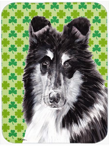 Black and White Collie Lucky Shamrock St. Patrick's Day Glass Cutting Board Large Size SC9726LCB by Caroline's Treasures