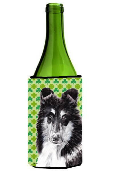 Black and White Collie Lucky Shamrock St. Patrick&#39;s Day Wine Bottle Beverage Insulator Hugger SC9726LITERK by Caroline&#39;s Treasures