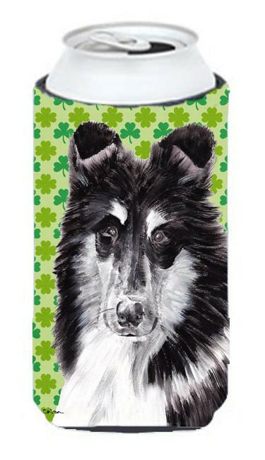Black and White Collie Lucky Shamrock St. Patrick&#39;s Day Tall Boy Beverage Insulator Hugger SC9726TBC by Caroline&#39;s Treasures