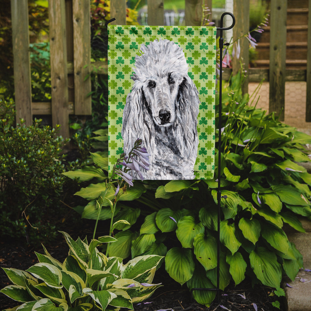 White Standard Poodle Lucky Shamrock St. Patrick's Day Flag Garden Size SC9727GF  the-store.com.