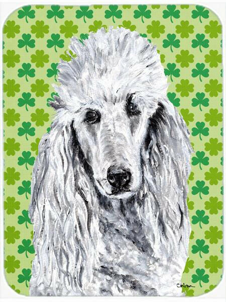 White Standard Poodle Lucky Shamrock St. Patrick&#39;s Day Glass Cutting Board Large Size SC9727LCB by Caroline&#39;s Treasures