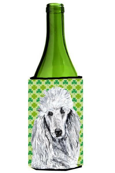 White Standard Poodle Lucky Shamrock St. Patrick&#39;s Day Wine Bottle Beverage Insulator Hugger SC9727LITERK by Caroline&#39;s Treasures