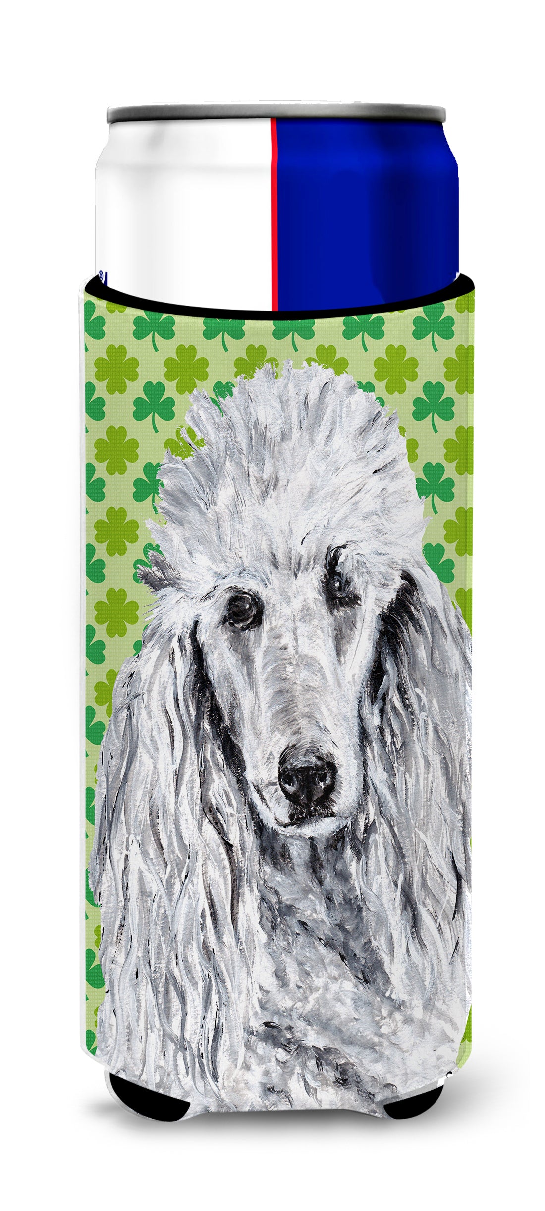 White Standard Poodle Lucky Shamrock St. Patrick&#39;s Day Ultra Beverage Insulators for slim cans SC9727MUK