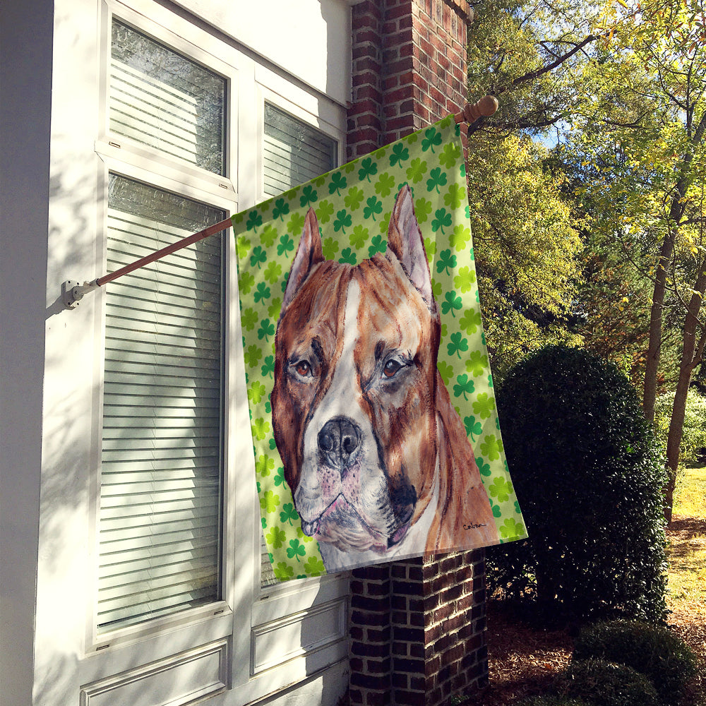 Staffordshire Bull Terrier Staffie Lucky Shamrock St. Patrick's Day Flag Canvas House Size SC9728CHF  the-store.com.